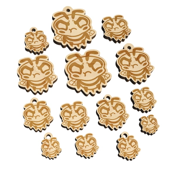 Cute Bee Mad Grumpy Wood Mini Charms Shapes DIY Craft Jewelry - No Hole - 14mm (26pcs)