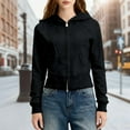 thumbnail image 2 of Women's Zip Up Hoodie Cropped Sweatshirt Y2K Tops Fall Outfits 2025 Trendy Casual Jackets,Color:Black,Size:M, 2 of 9