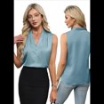 thumbnail image 3 of Camiseta Sin Mangas de Verano para Mujer, de Satén de Seda, con Cuello en V, Informal, de Negocios, Azul , Talla M, 3 of 7
