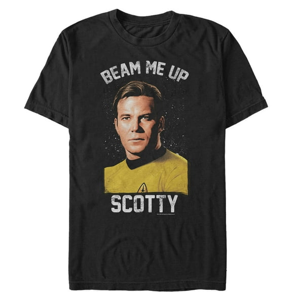 Men's Star Trek: The Original Series Captain Kirk, Beam Me Up Scotty  Graphic Tee Black Large