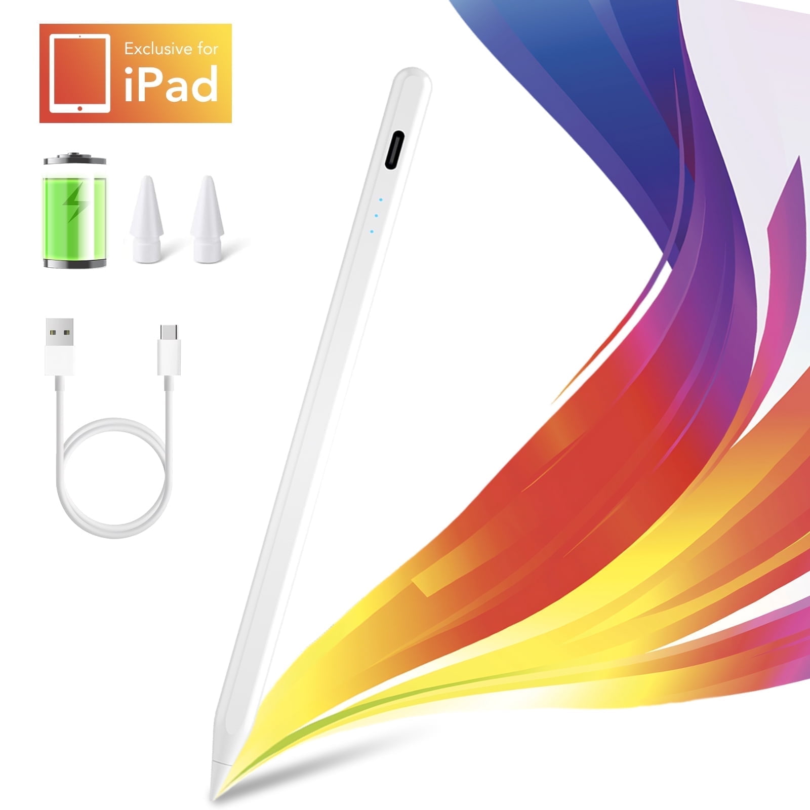 Stylus Pen for iPad 2018-2025, 2X Faster Charging, Tilt & Palm Rejection, Compatible with iPad A16 11/10/9/8/7/6, iPad Pro M5/M4/12.9"/11", iPad mini 7/6/5, iPad Air M3/M2/5/4/3, White