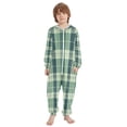 thumbnail image 2 of Soft Big Kids Onesie Pajamas Cozy Loose-Fit Jumpsuits for kids with Pockets for Christmas Lounge & Play Green Tartan Pattern, 2 of 8