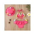 thumbnail image 4 of Elippeo Infant Girls Three-piece Bathing Suit 6 12 18 24 Months Flower Halter Neck Swimming Tops, Bottoms and Sun Protection Cap, 4 of 10