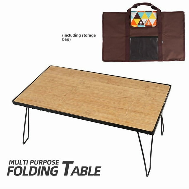 Table d'Extérieur Pliable en Bambou et Maille avec Système de Drainage – Conception Légère et Peu Encombrante pour le Camping, les Barbecues, les Repas et Plus – Comprend un Sac de Rangement pour une Portabilité Facile et un Assemblage Rapide