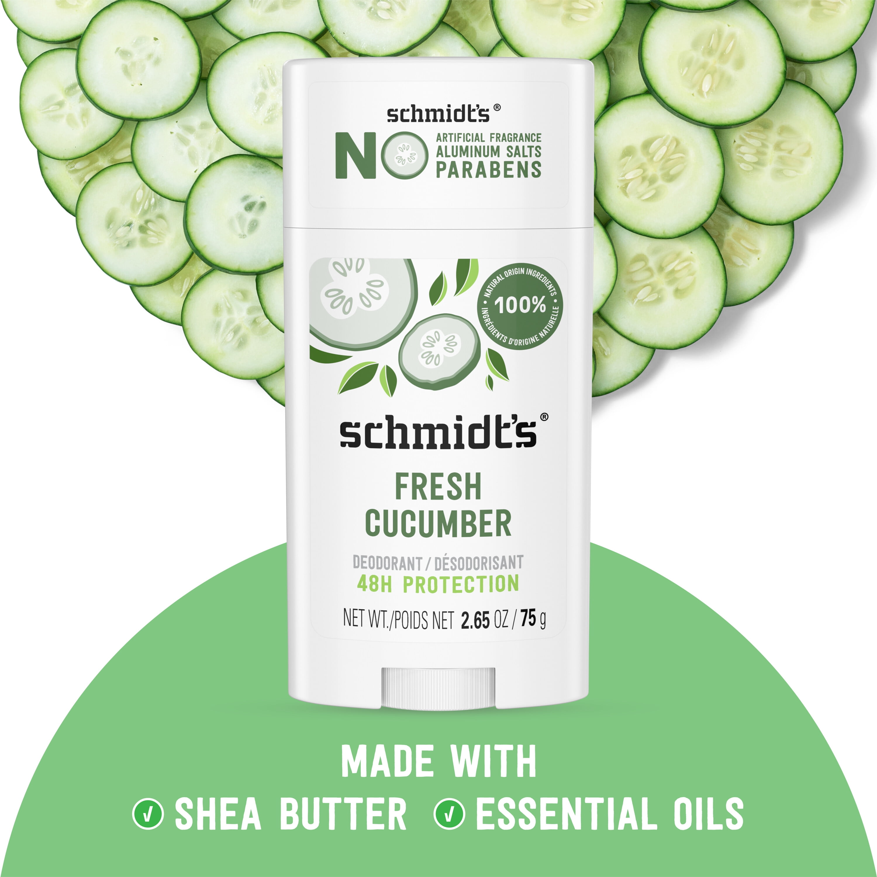 Schmidt's Aluminum Free Natural Deodorant Fresh Cucumber, 2.65 oz