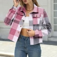 thumbnail image 4 of RYRJJ Womens Cropped Plaid Shacket Flannel Jackets Long Sleeve Button Down Shirts Fall Fashion Coat Tops with Pockets(Hot Pink,XXL), 4 of 4