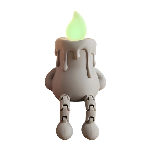 VORJELT Cute 3D Printed Shine-in-the-Dark Candle Figurine with Movable Joints Adjustable Desktop Ornament for Home Decor and Gifting Gray