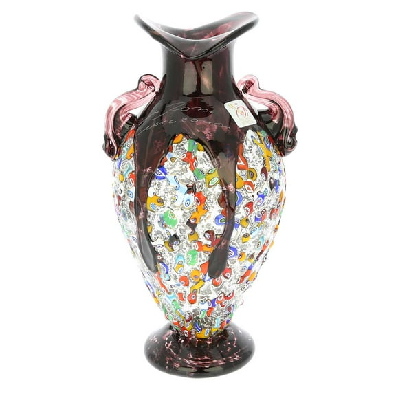GlassOfVenice Murano Glass Millefiori Amphora Vase - Silver Purple