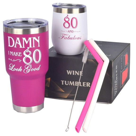 MEANT2TOBE 80 and Fabulous Tumbler Set - Perfect 80th Birthday Gift for Mom, Sister, Her - Unique 80th Birthday Present Idea for Women!