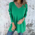 thumbnail image 4 of JGGSPWM Women's Fall Oversized V Neck Knit Tunic Solid Long Sleeve Loose Fit Pullover Sweaters Green S, 4 of 8