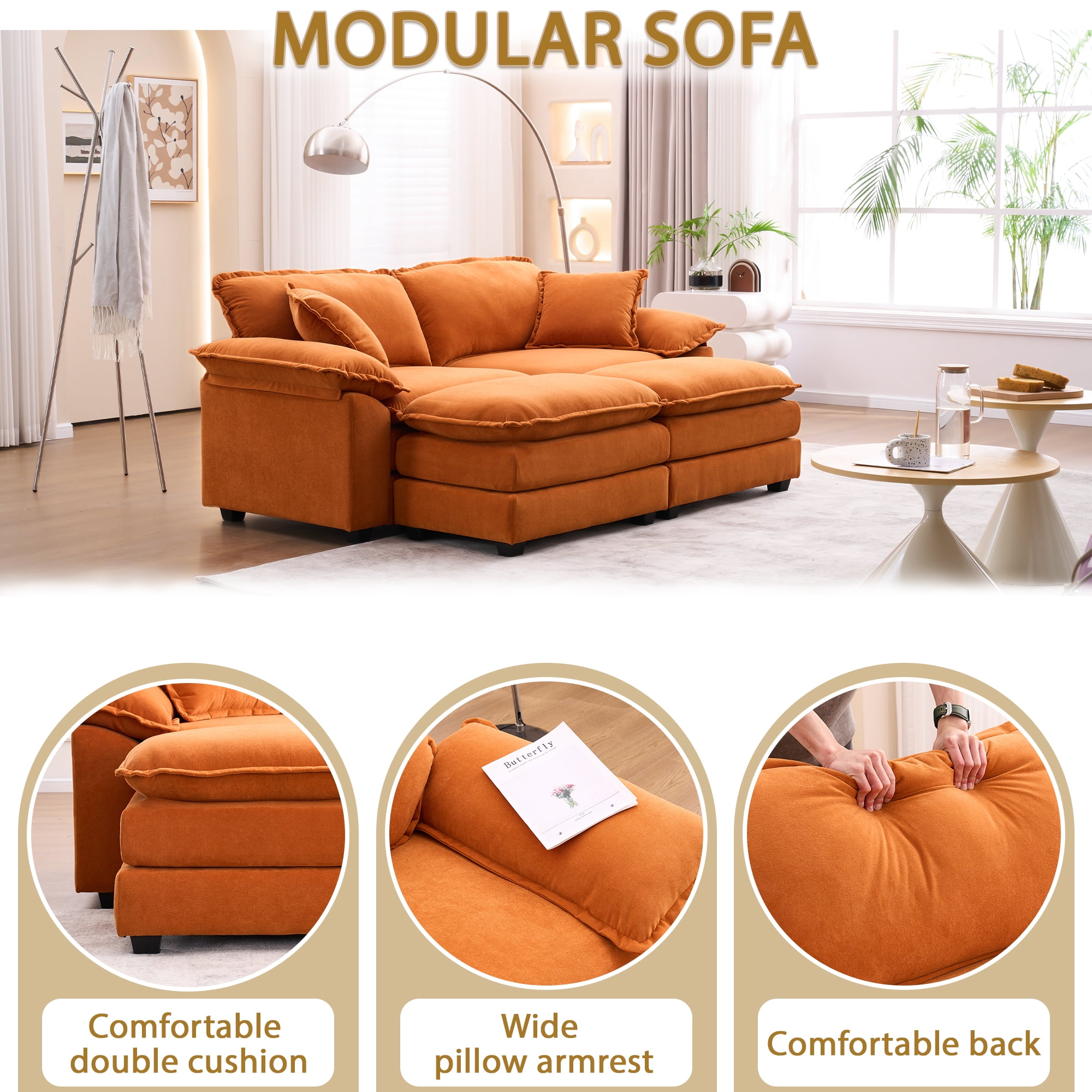 ZX Design 84.6'' Oversized Velvet Loveseat Couch, Modern Living