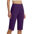 thumbnail image 2 of Womens Bermuda Long Shorts Knee Length Capris Pull on Petite High Waisted Athletic Shorts with Pockets Summer Stretch Loose Jeggings Purple XL, 2 of 7