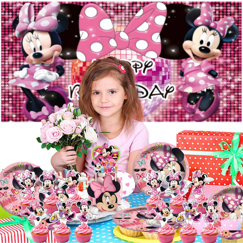 Mouse Party Supplies Plates Tableware Balloons Cake Topper Banner Decorations Birthday Decor Banner Backdrop