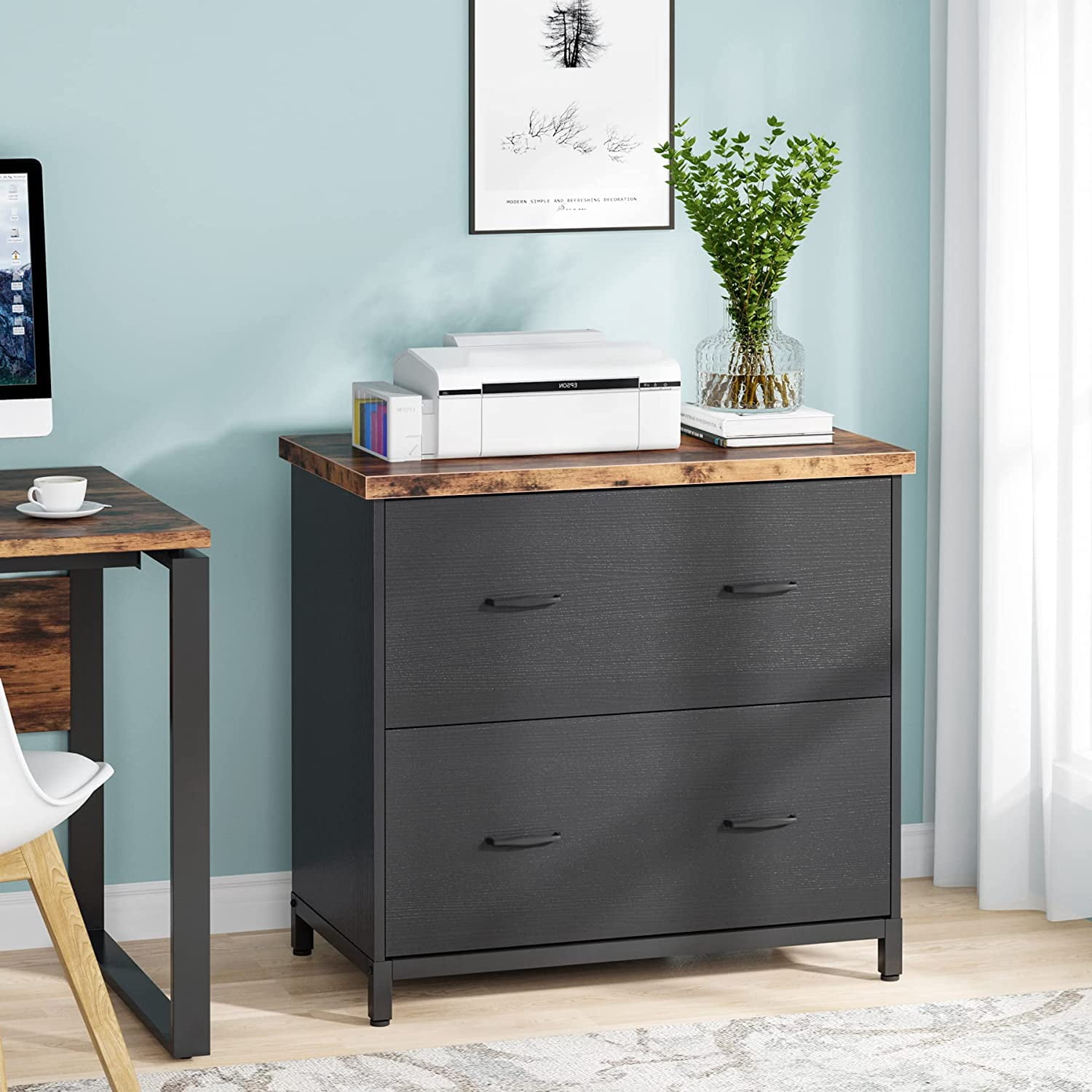 Tribesigns 2-Drawer Lateral File Cabinet 30.7"L x 16.93"W x 30.9"H, Rustic Brown and Black