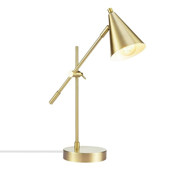 Lampe de bureau en métal de 18 pouces de la collection Tacoma par Novogratz x Globe Electric, laiton mat, hauteur ajustable, bras articulé, interrupteur rotatif sur l’abat-jour, 52887