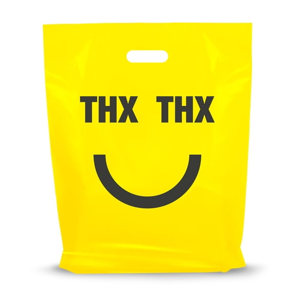 Thank You Yellow Plastic Bags for Small Business - 100 Pack 15" x 18" with 1.25 mil Thick Plastic Thank you bags with Handles - Versatile Plastic Shopping Bags - Shopping Bags Plastic 100% Recyclable