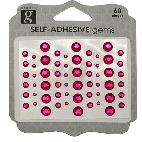 60 Pack Decorative Adhesive Gems, Flatback Crystals in 3 Sizes, Sparkling Embellishments with Adhesive Back for Scrapbooks, Cards, Invitations, Journals, Papercraft Projects, Pink