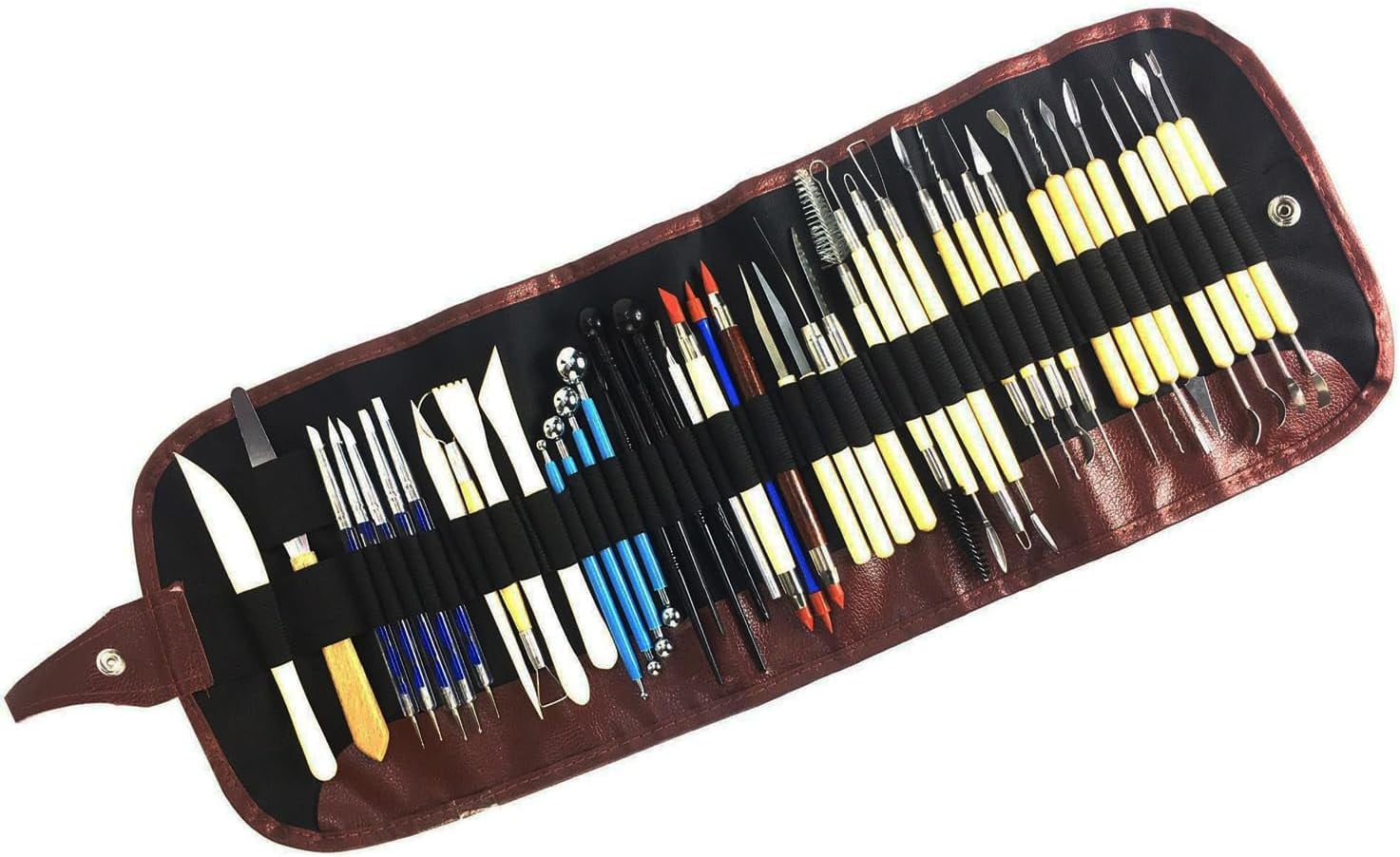 S & E TEACHER'S EDITION 43 Pcs Pottery Clay Sculpting Tools, Double Sided Ceramic Carving Tool Set with Carrying Case Bag, Modeling Smoothing