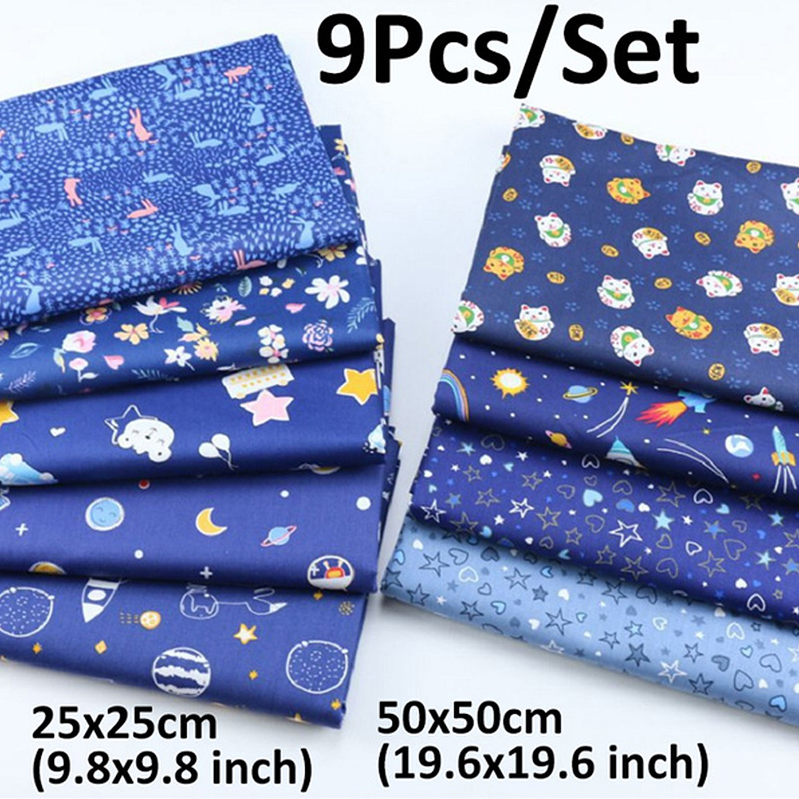 Naturegr Soft 9Pcs Twill Print Cotton Fabric Handmade DIY Sewing