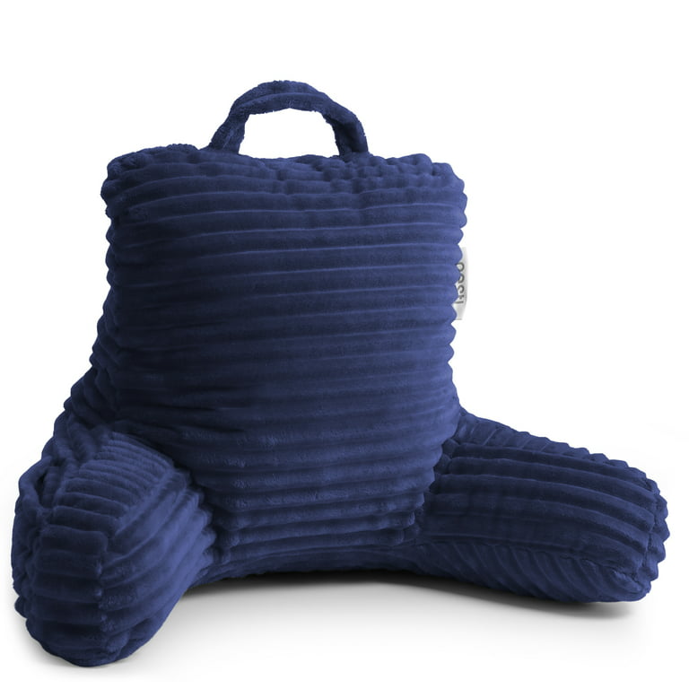 Nestl Cut Plush Striped Reading Pillow - Back Support Shredded Memory Foam Bed Rest Pillow with Arms - Medium - Navy Blue