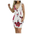 thumbnail image 1 of Minivestido HUOGUO para mujer, estampado sexy, cuello en V profundo, espaguetis, 1 of 5