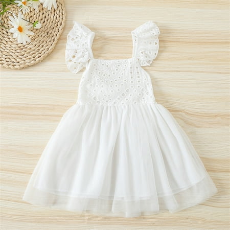 

Wiueurtly Kids Toddler Baby Girls Spring Summer Solid Cotton Ruffle Sleeveless Princess Dress Clothes Baby Girl Colla Dress
