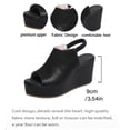 thumbnail image 4 of Rokment Women's Platform Wedge Gladiator Dressy Sandals Fashion Casual Metallic Leather Peep Toe Chunky High Heels Elastic Slingback Summer Shoes for Ladies Black Size 6, 4 of 6