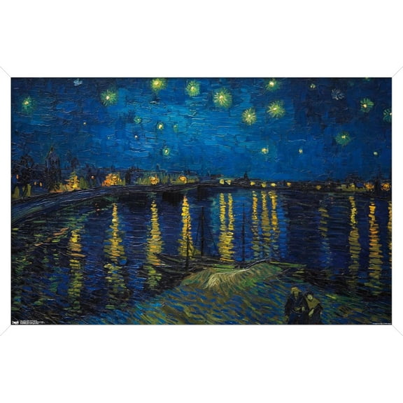 Starry Night over The Rhone by Vincent van Gogh Wall Poster, 14.725" x 22.375", Framed