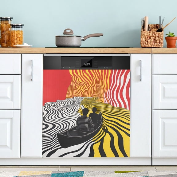 Yayeee Magnetic Dishwasher Cover for The Front Decoration Home Kitchen Machine Sticker Protector, Abstract Boat