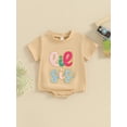 thumbnail image 5 of Baby Girls Summer Casual Romper Short Sleeve Crewneck Letter Embroidery Romper Tops, 5 of 10