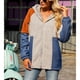 thumbnail image 2 of Abrigo de Felpa para Mujer Chaqueta Suelta con Capucha y Cremallera Gruesa y cálida con Bolsillos Dobles de Longitud Media en Contraste de Color de Empalme de Mezclilla Gris S, 2 of 8
