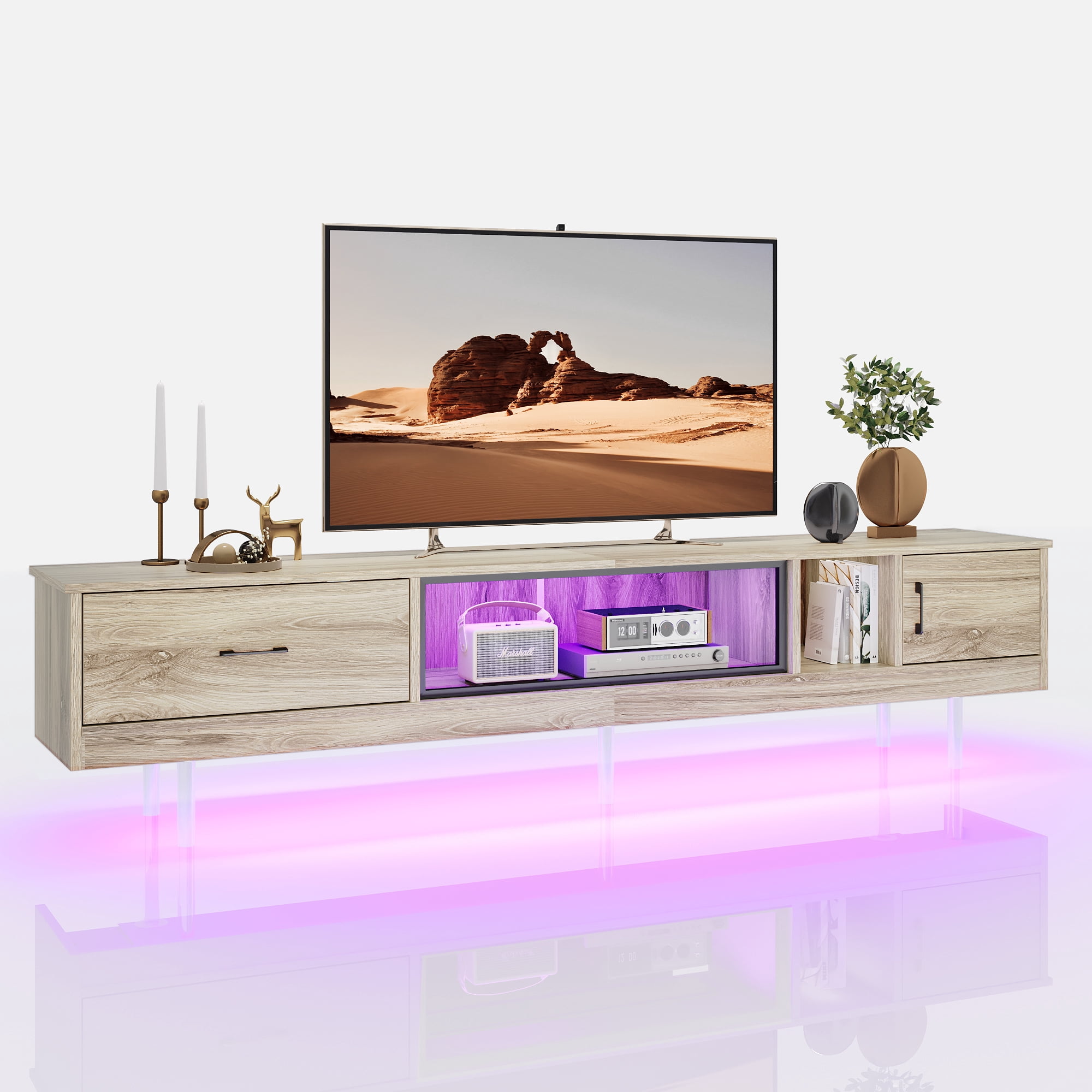 Bestier Floating TV Stand for TVs up to 90" LED Entertainment Center for Living Room, Pinewood