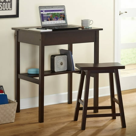 Lincoln Writing Desk and Saddle Stool Value Bundle, Espresso