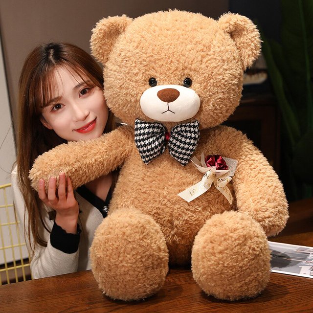 Plushie Appease Toys Kawaii Rose Teddy Bear Plush Pillow Stuffed Soft Curly Bow Tie Bear Nice Valentine's Gift for Girlfriend zhangyuxiang LED