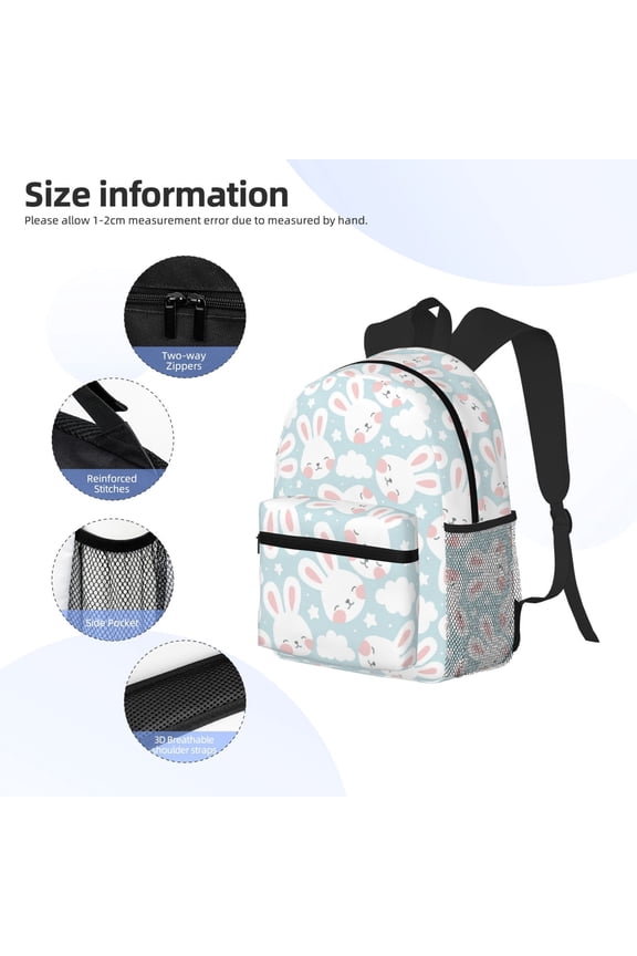 Rabbit And Star Print Backpack, Waterproof Backpack with Adjustable Shoulder Straps, Suitable for Campus, Business, Travel, Unisex