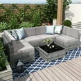 thumbnail image 3 of 7 Piece Patio Furniture Sets, Outdoor Sectional Patio Conversation Set Wicker Rattan Sofa Chair Set with Cushion and Glass Table, 3 of 7