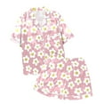 thumbnail image 4 of Wang6 Women's Satin Pajamas Sets with Shorts 2 Pieces Plus Size Pjs Sets Soft Short Sleeve V Neck Button Shirts Cute Floral Printed Sleepwear Loungewear Sets Light Pink M, 4 of 5