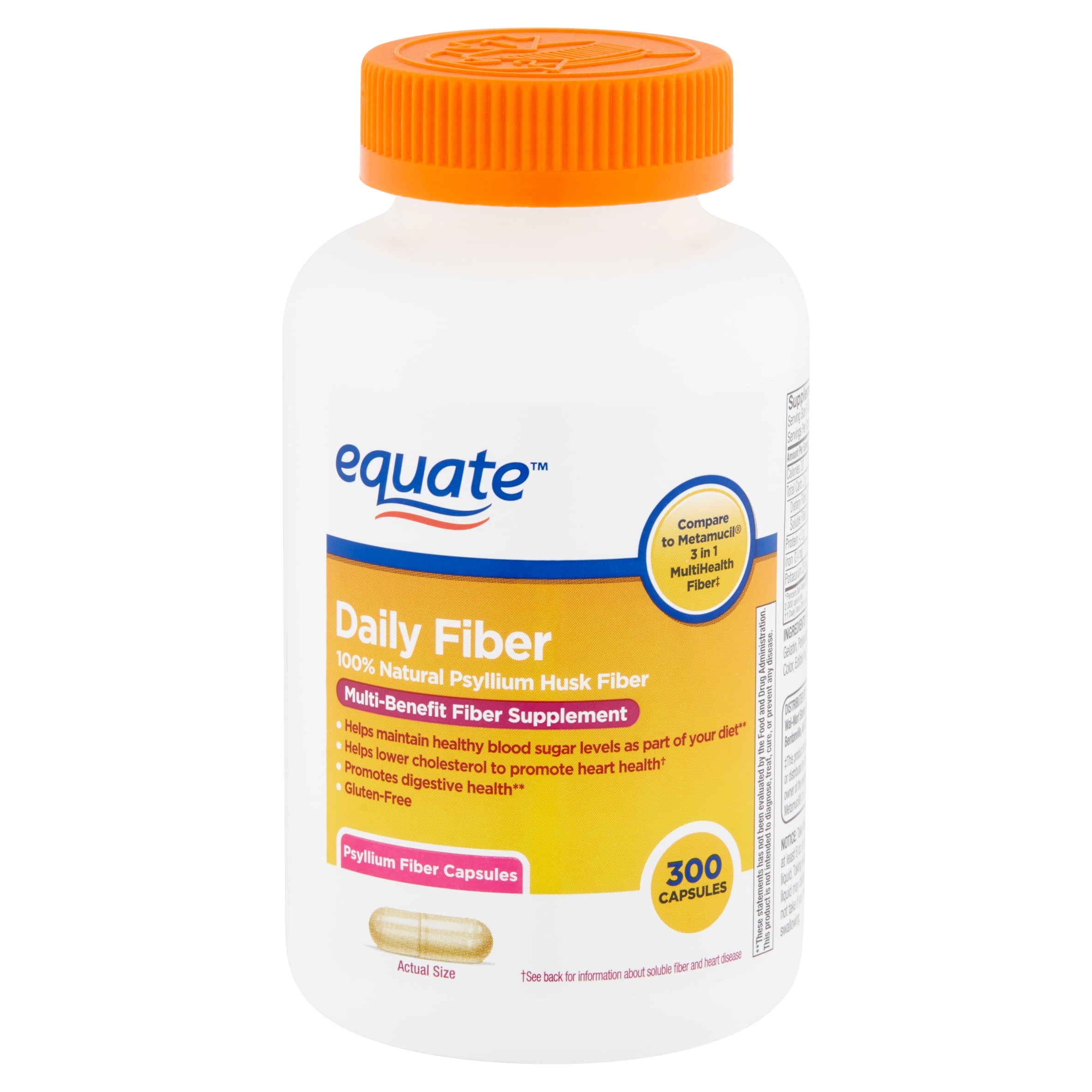 Equate Daily Fiber Multi Benefit Supplement Capsules 300 Count 