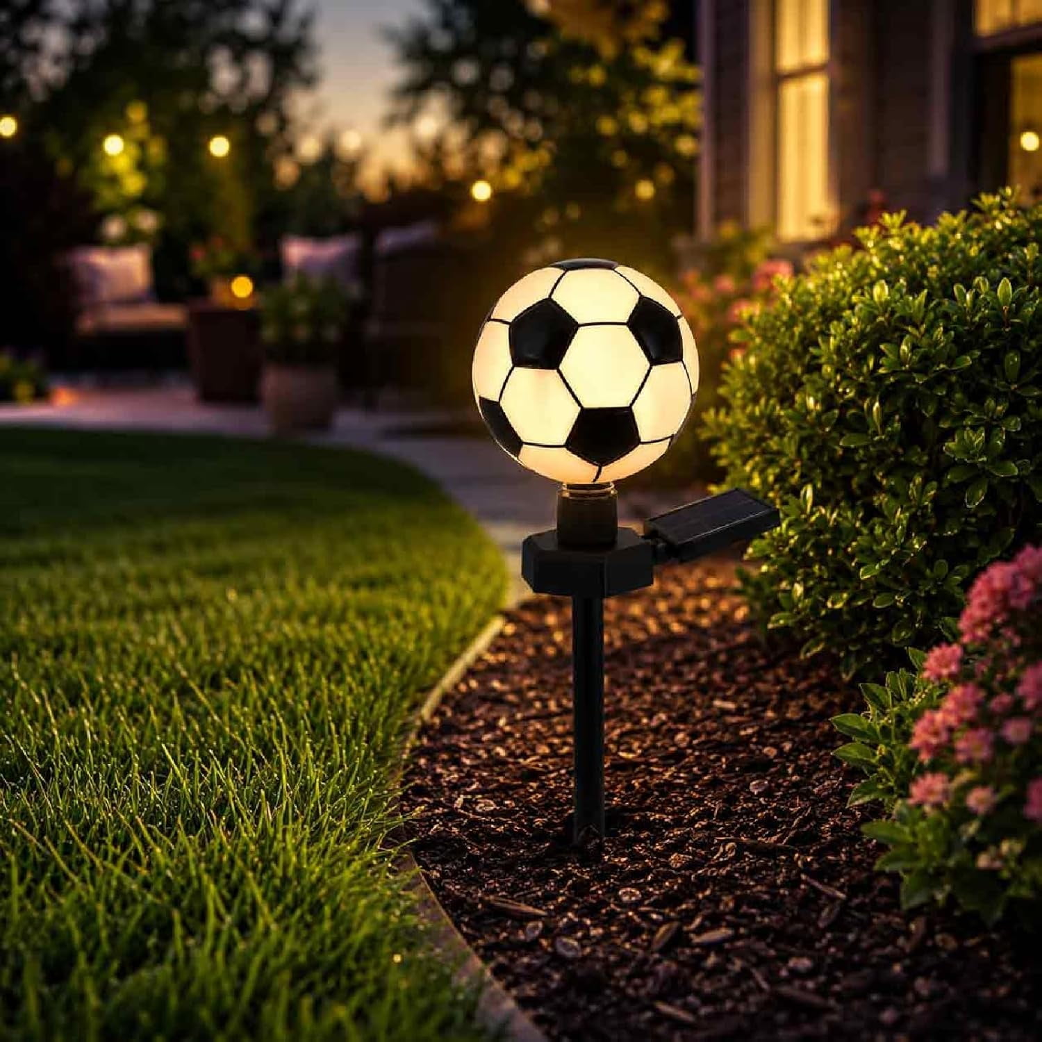 Fun Sporty Solar Light for Garden Decoration Outdoor Solar Soccer Ball Stake Lights Waterproof LED Pathway Decor for Patio Yard Garden Camping Park Landscape