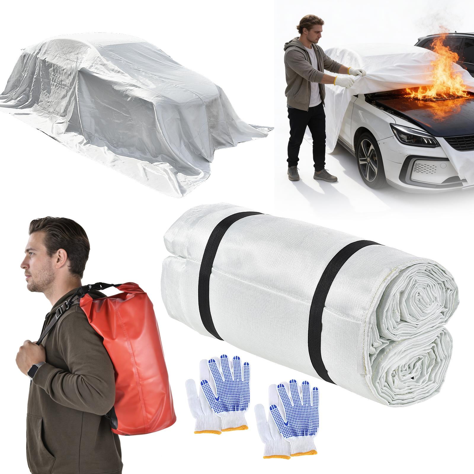 TOHUU Large Vehicle Emergency Fire Blanket, 13.1x19.6 Ft Fire Suppression Blanket with Carry Bag, Flameproof Safety Blanket for Car Truck Outdoor Rescue