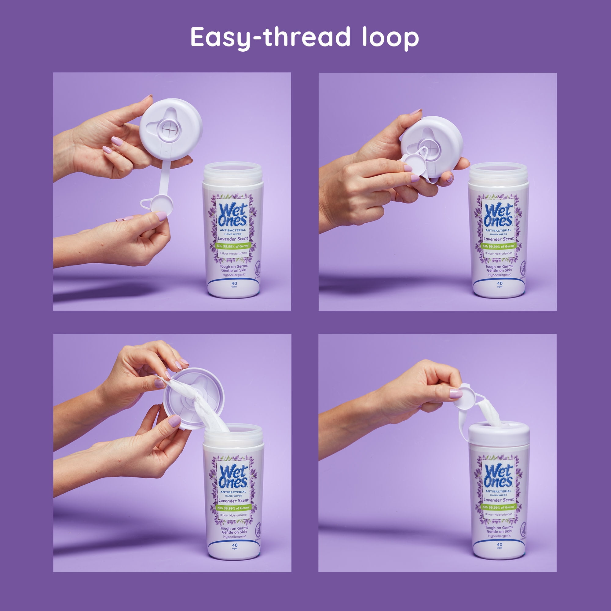 (3 pack) Wet Ones Antibacterial Hand Wipes, Lavender Scent, 40 Ct Canister, 8 Hour Moisturization