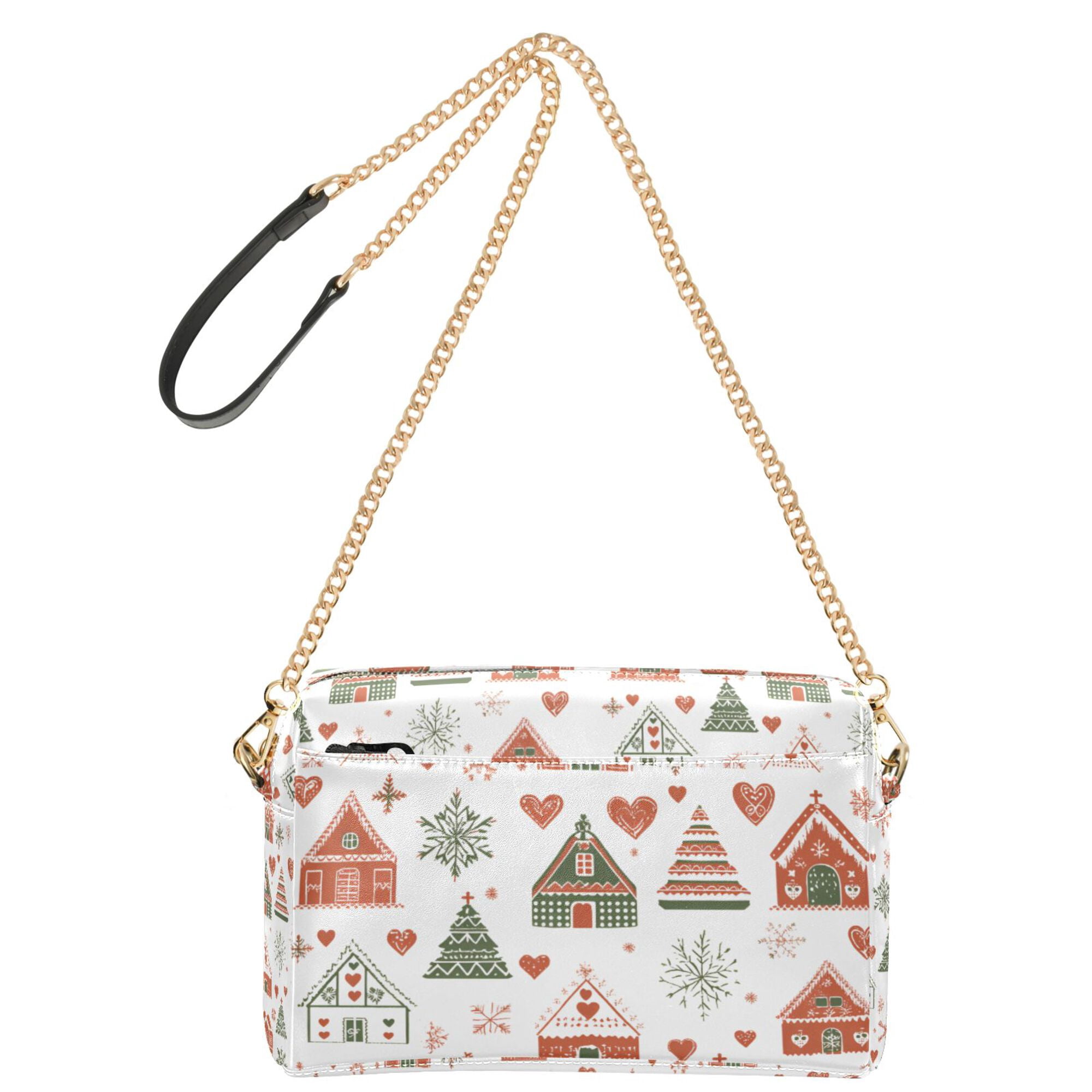 FORMRS Women Crossbody Purse with Chain Strap Vegan Leather Shoulder Handbag, Orange Nordic Christmas