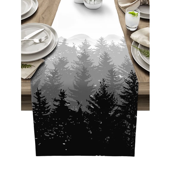 Hokiten Table Runners 72 Inches Long Dress Scarves, Fall Autumn Tree, Farmhouse Kitchen/Dining Table Runner, Coffee Tablerunners, Forest Grey Black Wood-land Mountain 14x72 Inch