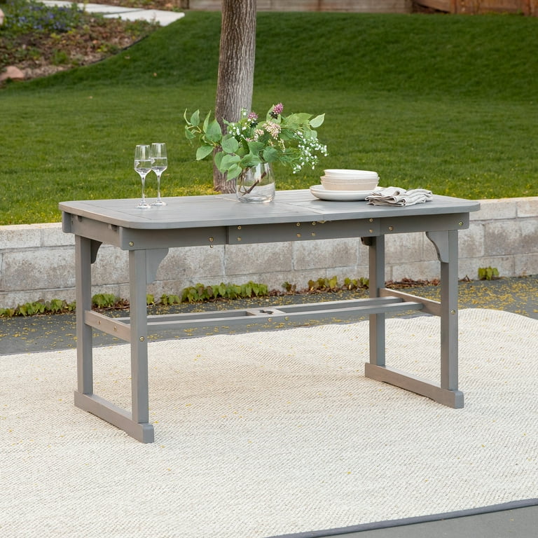 Walker Edison Wood Outdoor Patio Extendable Dining Table Grey
