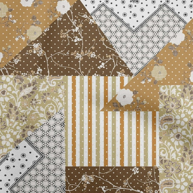 oneOone Polyester Spandex Brown Fabric Floral With Dot Mix Sewing Craft Projects Fabric Prints By Yard 56 Inch Wide