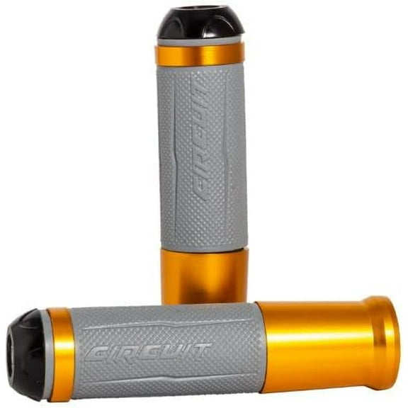Circuit Equipment - Silverstone Motorcycle Grip - Aluminum Ends, Diamond Texture, Comfort and Universal Fit - Gray/Gold