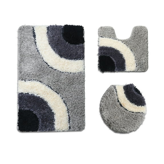 Namzi Three-piece setLuxury Bathroom Rug Mat, Extra Soft and Absorbent Microfiber Bath Rugs, Non-Slip Plush Shaggy Bath Carpet, Machine Wash Dry, Bath Mats for Bathroom Floor,Half circle-Grey