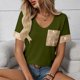 thumbnail image 5 of TaTaai Women's V Neck Short Sleeve Pullover, Sequin Panel Athletic Top, Casual Solid Color Blouse for Sporty Evening Wear Gift, 5 of 8