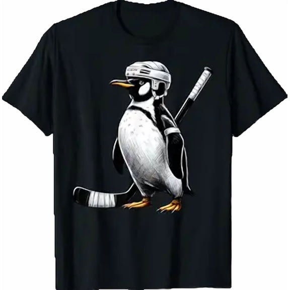 Cool Animal Penguin Playing Hockey Player Sport Lover T-Shirt