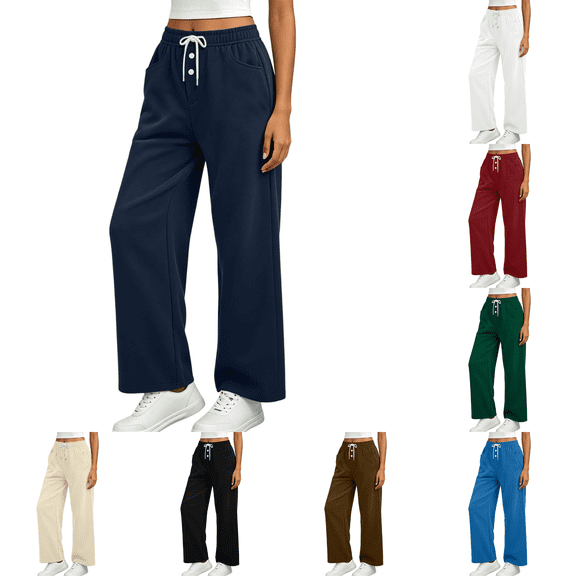 Hulanddfd Wide Leg Sweat Pants for Womens High Waisted Baggy Sweatpants Casual Drawstring Workout Pants with Pockets